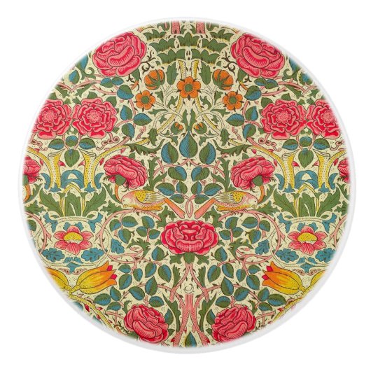 William Morris Rose Floral Chintz Pink Keramikknauf (Vorderseite)