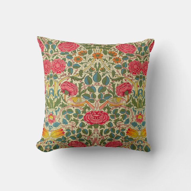 William Morris Rose Floral Chintz Pink Kissen (Vorderseite)