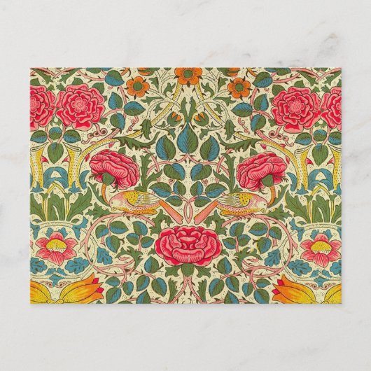 William Morris Rose Floral Chintz Pink Postkarte (Vorderseite)