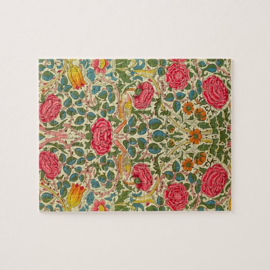 William Morris Rose Floral Chintz Pink Puzzle (Horizontal)