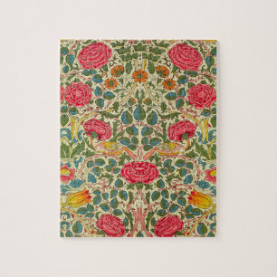William Morris Rose Floral Chintz Pink Puzzle