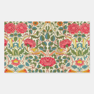 William Morris Rose Floral Chintz Pink Rechteckiger Aufkleber