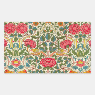 William Morris Rose Floral Chintz Pink Rechteckiger Aufkleber