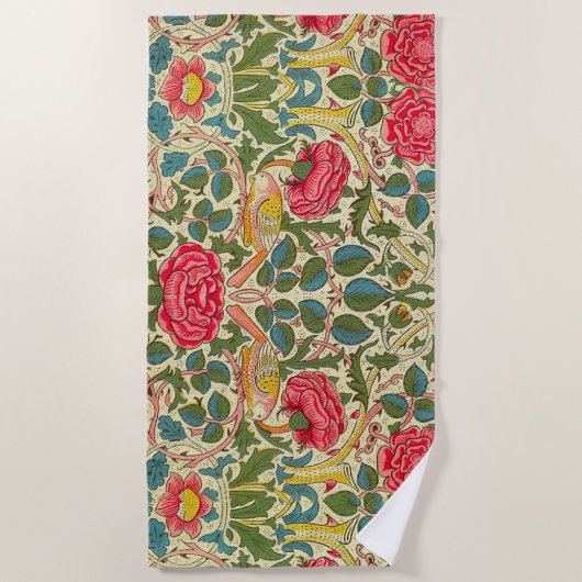 William Morris Rose Floral Chintz Pink Strandtuch (Vorderseite)