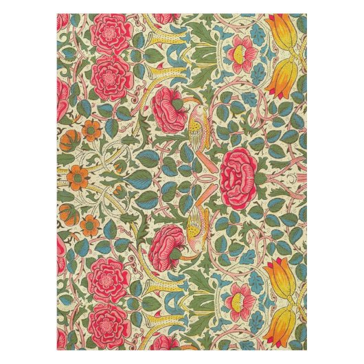 William Morris Rose Floral Chintz Pink Tischdecke (Vorderseite)