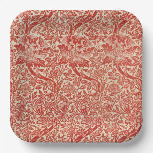 William Morris Rose & Thistle Blumenschmuck Rot Pappteller