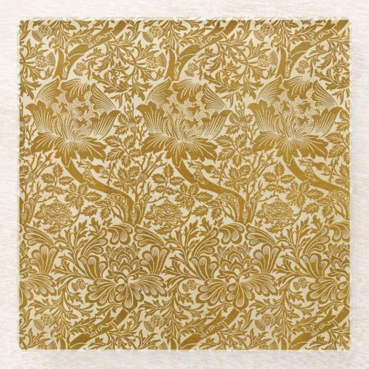 William Morris Rose & Thistle Floral Golden Glasuntersetzer (Vorderseite)