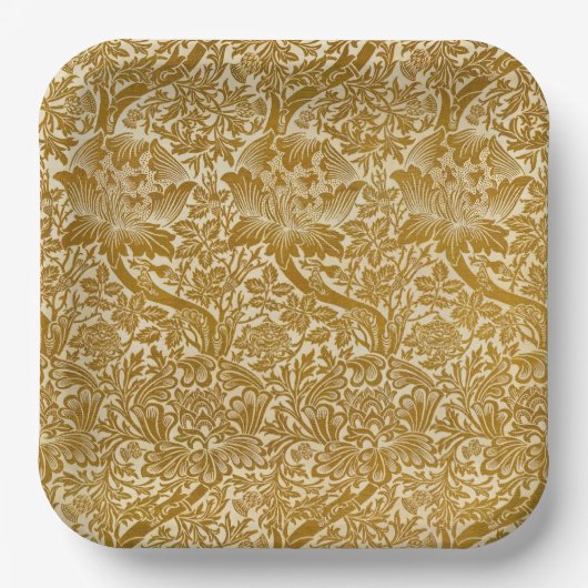 William Morris Rose & Thistle Floral Golden Pappteller (Vorderseite)
