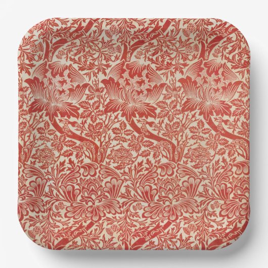 William Morris Rose & Thistle Floral Red Pappteller (Vorderseite)