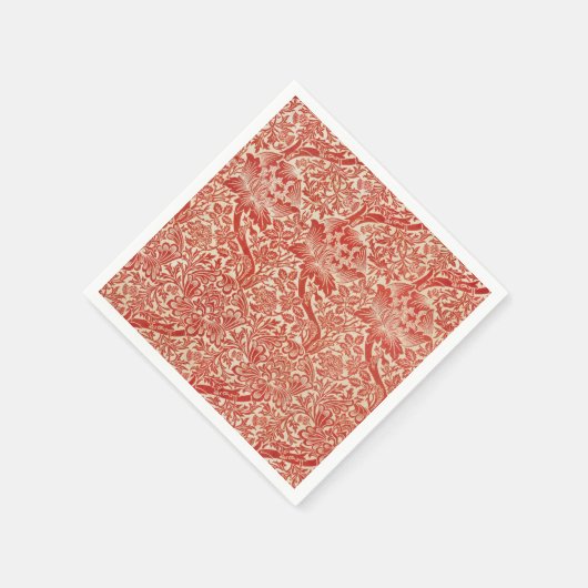 William Morris Rose & Thistle Floral Red Serviette (Ecke)