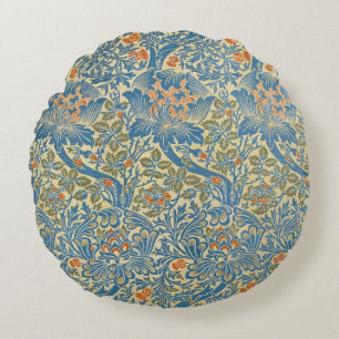 William Morris Rose & Thistle Florales Blau Rundes Kissen