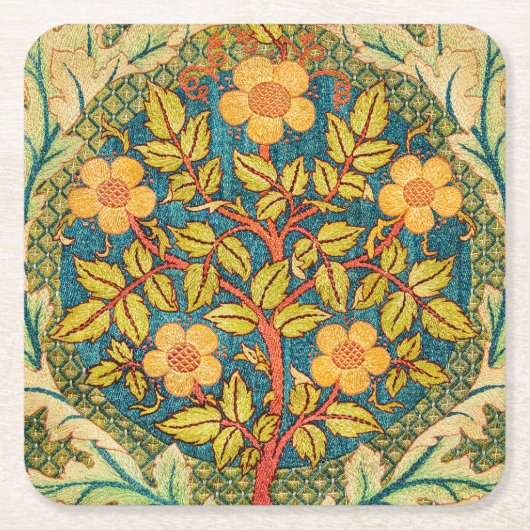 William Morris Rose Wreath: Klassische Künste und  Rechteckiger Pappuntersetzer (Vorderseite)