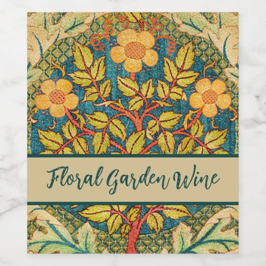 William Morris Rose Wreath: Klassische Künste und Weinetikett (Einzelnes Label)