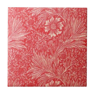 William Morris, rot, blumengeschmückt, Art nouveau Fliese