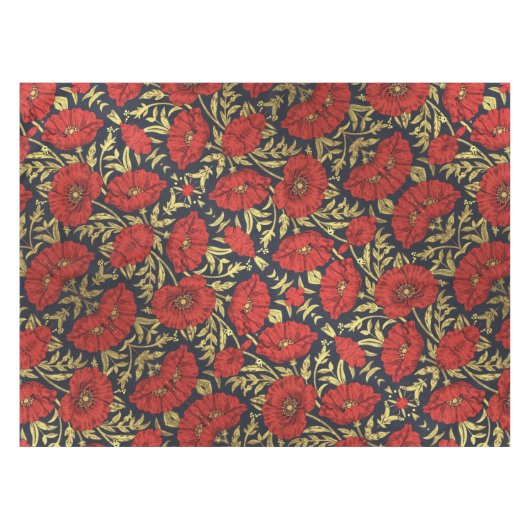 William Morris Rot Gold Mohn Blumenmuster Tischdecke (Vorderseite (Horizontal))