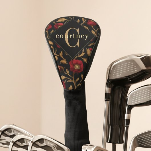 William Morris Rot Gold Mohn Monogramm Golf Headcover