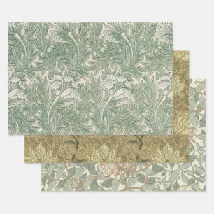William Morris Sage Grünes Tulpenmuster: Vintage Geschenkpapier Set