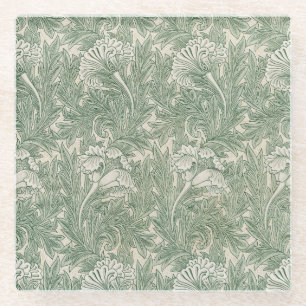 William Morris Sage Grünes Tulpenmuster: Vintage Glasuntersetzer