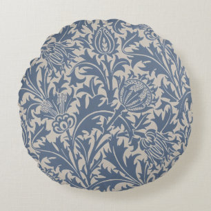 William Morris Schieferblauer Distel Tapete Rundes Kissen