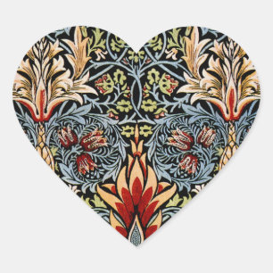 William Morris Schlangenkopf-Blumenmuster Herz-Aufkleber