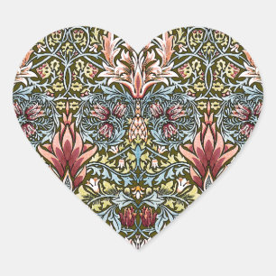 William Morris Schlangenkopf-Blumenmuster Herz-Aufkleber
