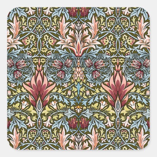 William Morris Schlangenkopf-Blumenmuster Quadratischer Aufkleber (Vorderseite)