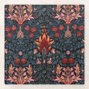 William Morris Schlangenkopf-Dunkel-Muster Glasuntersetzer