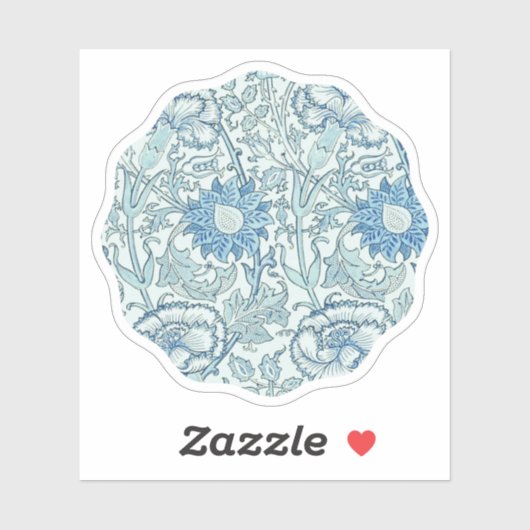 William Morris Schönes Blumenmuster, blau, Rose Aufkleber (Blatt)