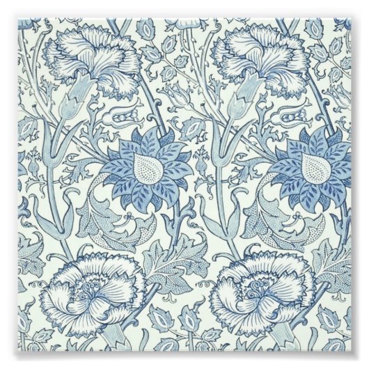 William Morris Schönes Blumenmuster, blau, Rose Fotodruck (Vorne)