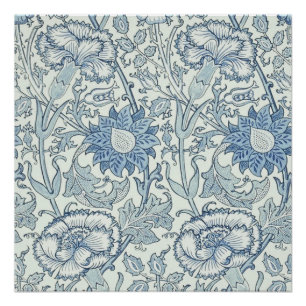 William Morris Schönes Blumenmuster, blau, Rose Poster