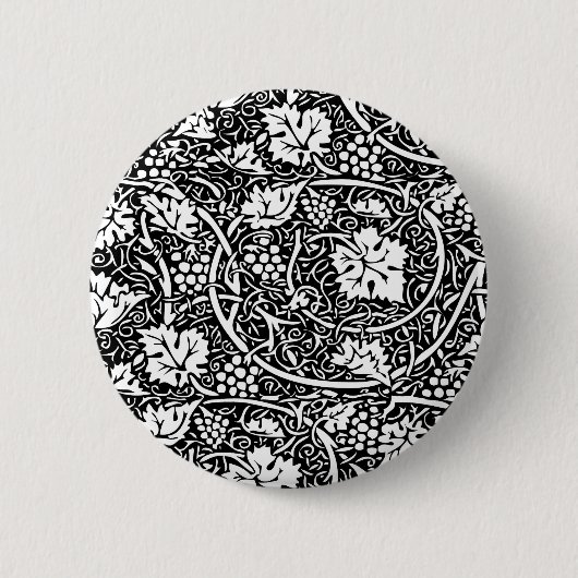 William Morris Schwarz-Weiß-Reben-Muster Button (Vorderseite)