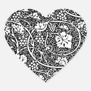 William Morris Schwarz-Weiß-Reben-Muster Herz-Aufkleber
