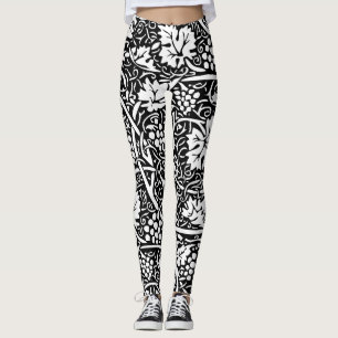 William Morris Schwarz-Weiß-Reben-Muster Leggings