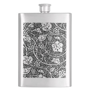 William Morris Schwarz-Weiß-Weinreben-Muster Flachmann