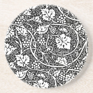 William Morris Schwarz-Weiß-Weinreben-Muster Getränkeuntersetzer