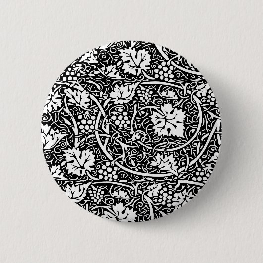 William Morris Schwarz-weißer Weintraum Button (Vorderseite)