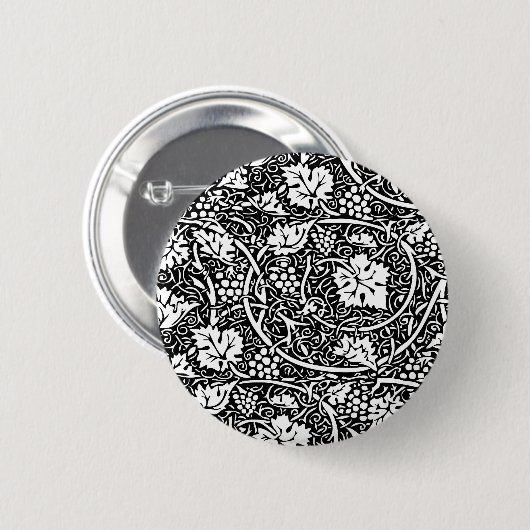 William Morris Schwarz-weißer Weintraum Button (Vorne & Hinten)