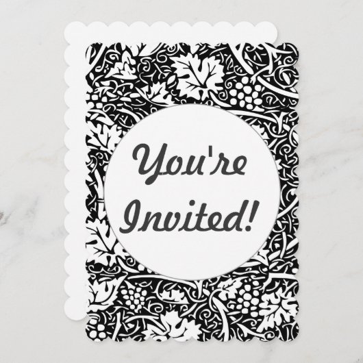 William Morris Schwarz-weißer Weintraum Einladung (Vorne/Hinten)