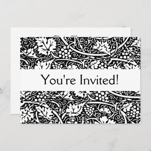 William Morris Schwarz-weißer Weintraum Einladung (Vorne/Hinten)