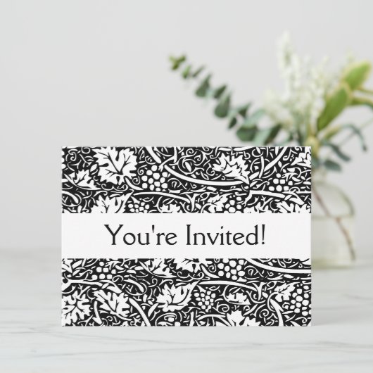 William Morris Schwarz-weißer Weintraum Einladung (Stehend Vorderseite)