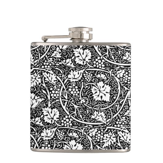 William Morris Schwarz-weißer Weintraum Flachmann (Vorderseite)