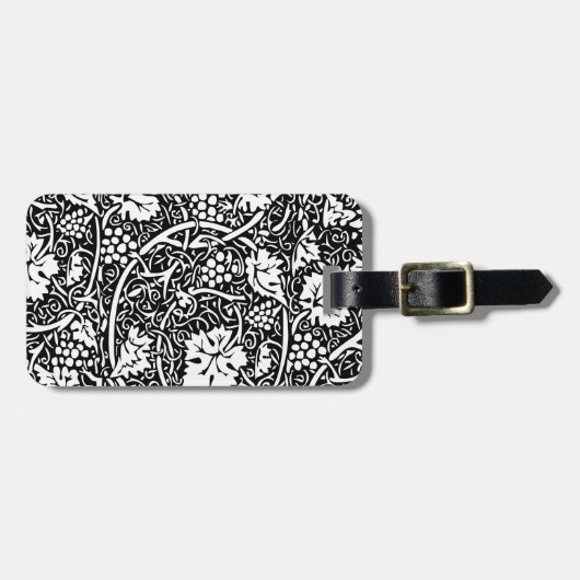 William Morris Schwarz-weißer Weintraum Gepäckanhänger (Vorderseite horizontal)