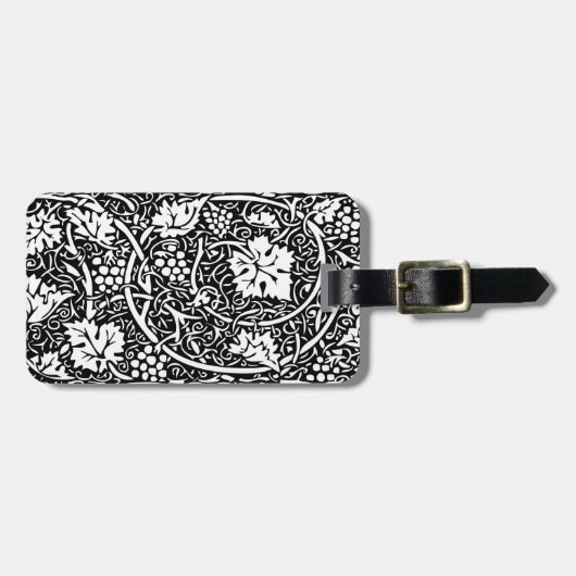 William Morris Schwarz-weißer Weintraum Gepäckanhänger (Vorderseite horizontal)