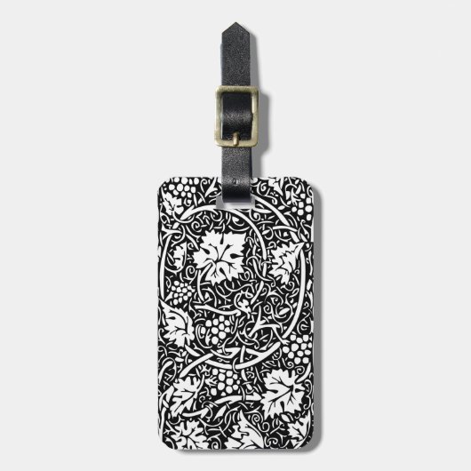 William Morris Schwarz-weißer Weintraum Gepäckanhänger (Vorderseite vertikal)