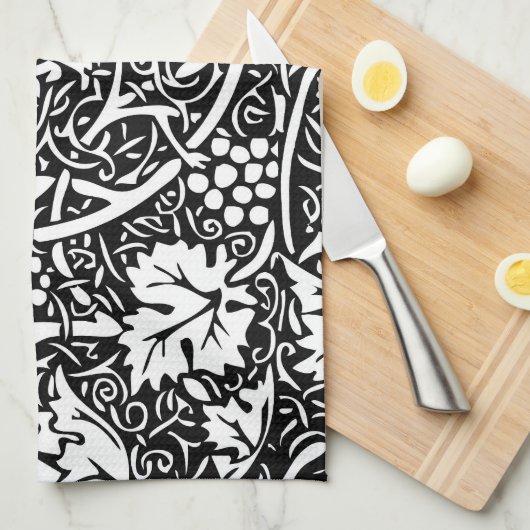 William Morris Schwarz-weißer Weintraum Handtuch (Viertel Falte)