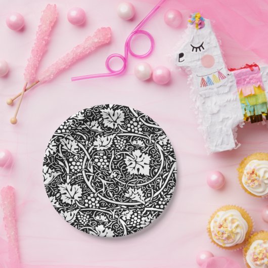 William Morris Schwarz-weißer Weintraum Pappteller (Party)