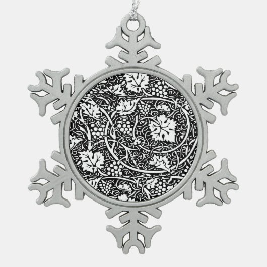 William Morris Schwarz-weißer Weintraum Schneeflocken Zinn-Ornament (Vorderseite)