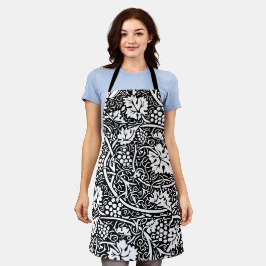 William Morris Schwarz-weißer Weintraum Schürze (Getragen)