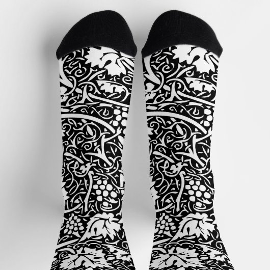 William Morris Schwarz-weißer Weintraum Socken (Oben)