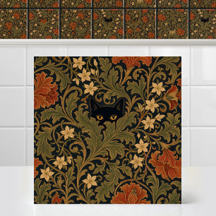 William Morris Schwarze Katze Akanthusblatt-Tapete Fliese
